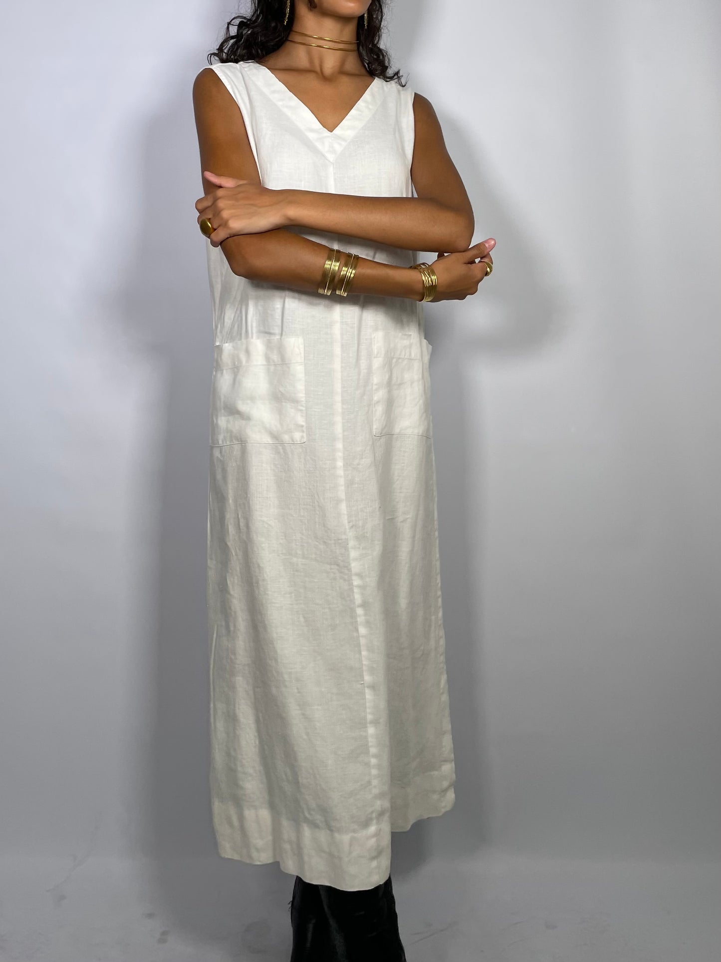 Abito midi sartoriale 100% lino bianco - Alba Fornari - taglia M