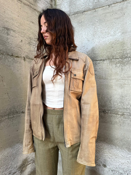 Biker Y2K beige in nappa, taglia M uomo