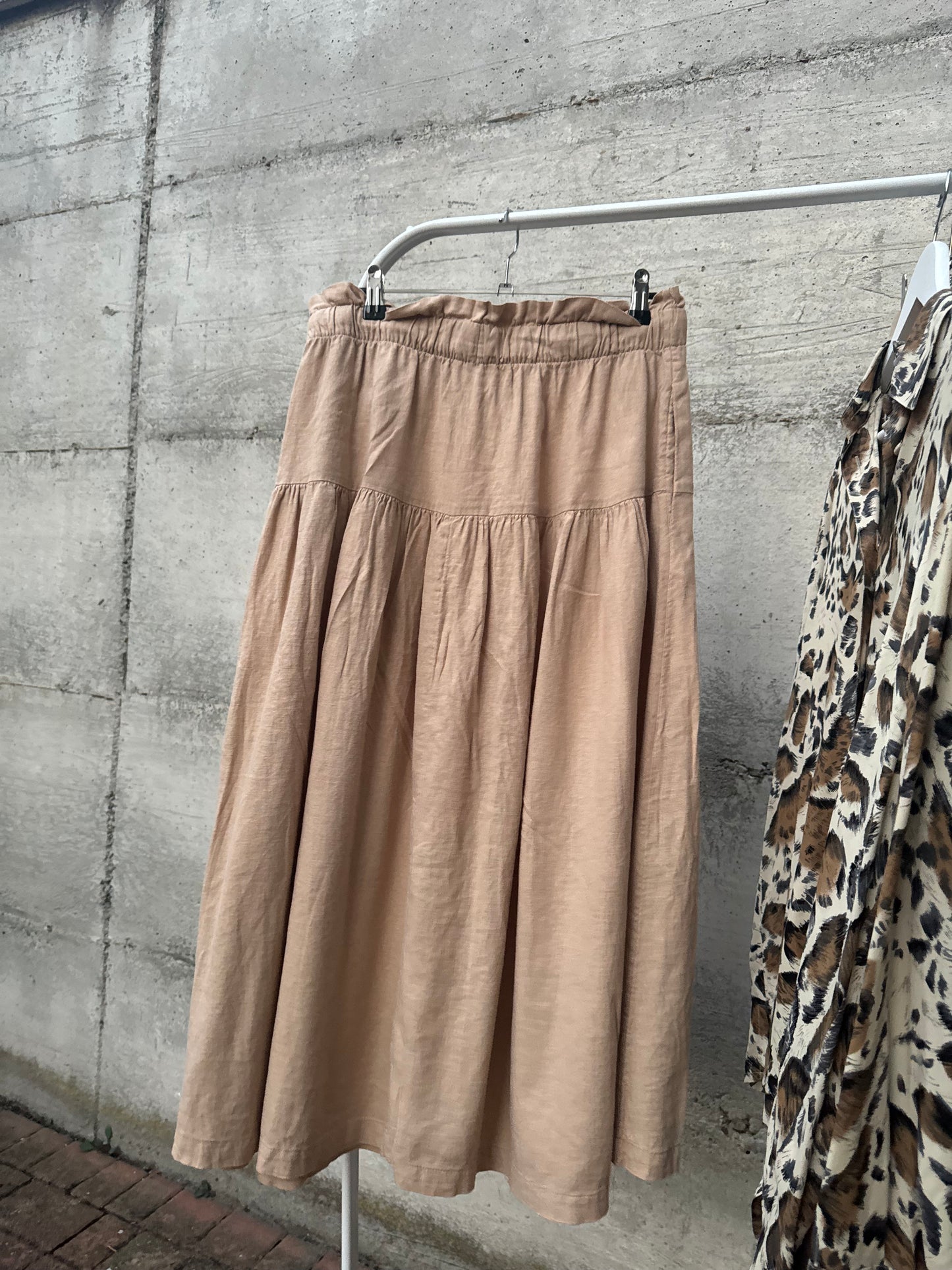 Gonna midi beige in misto lino e cotone, taglia M