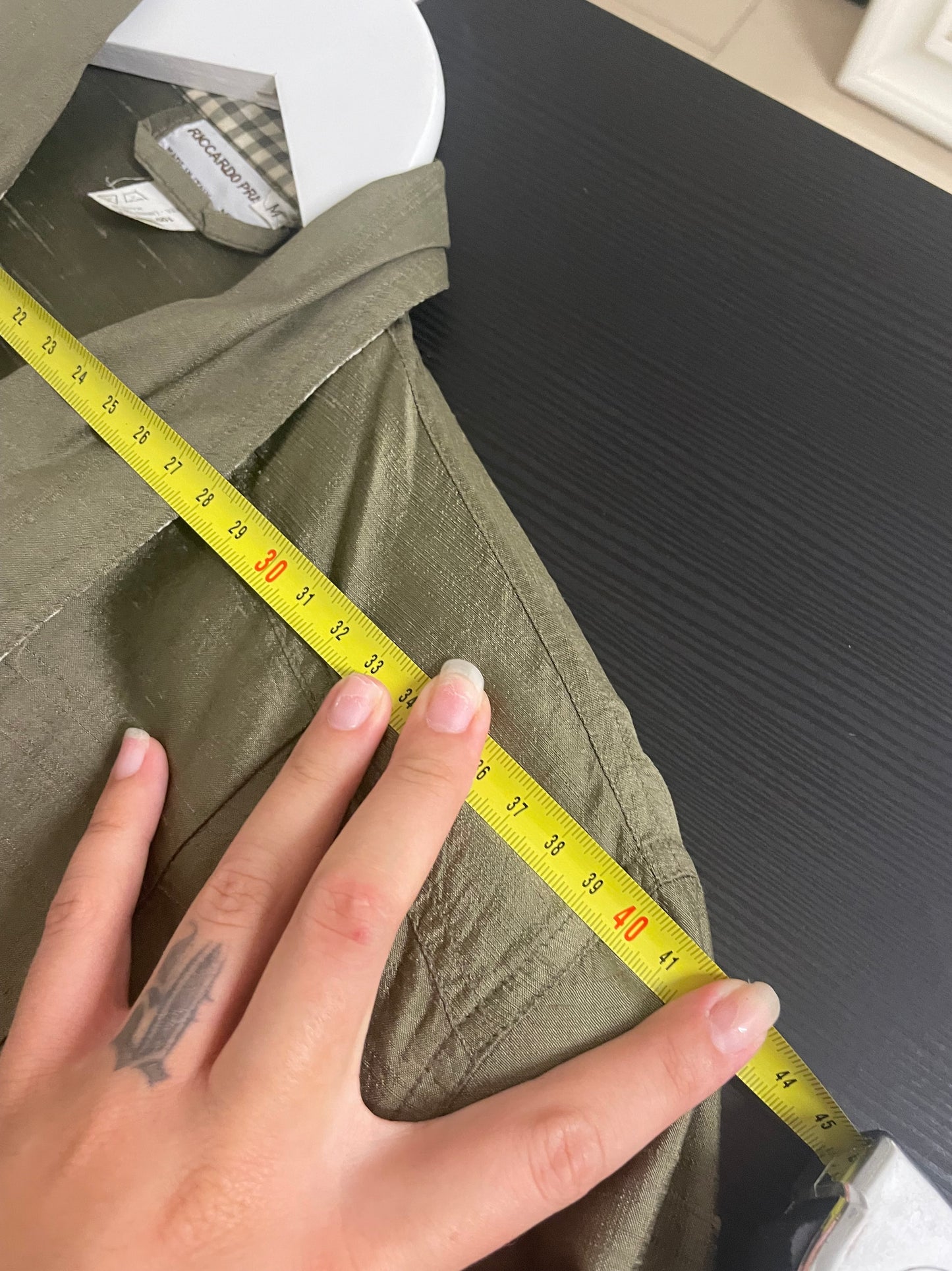 Chemisier midi 100% shantung di seta verde oliva - taglia M