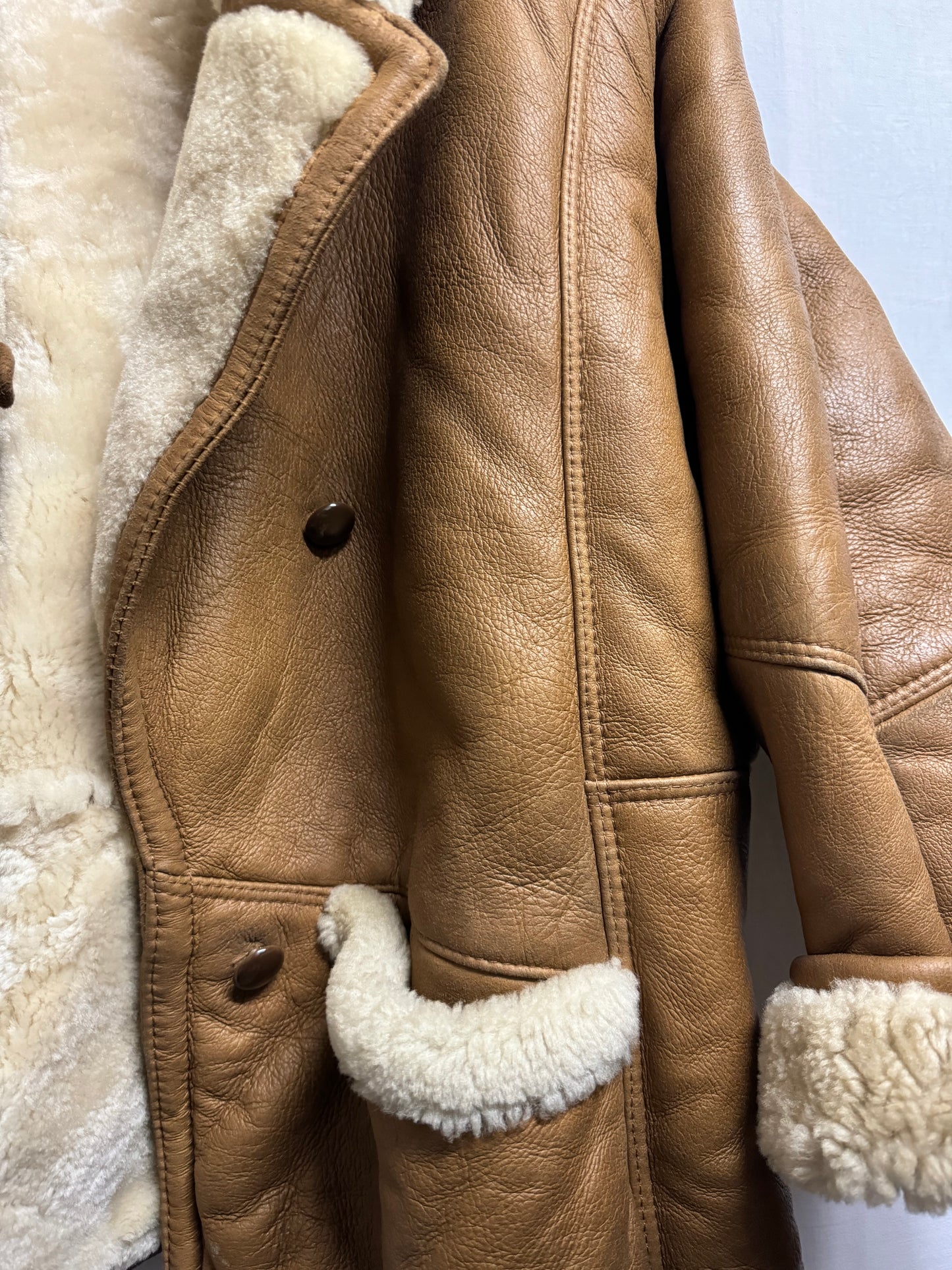 Montone aviator originale Shearling in pelle caramello, rara taglia piccola da donna