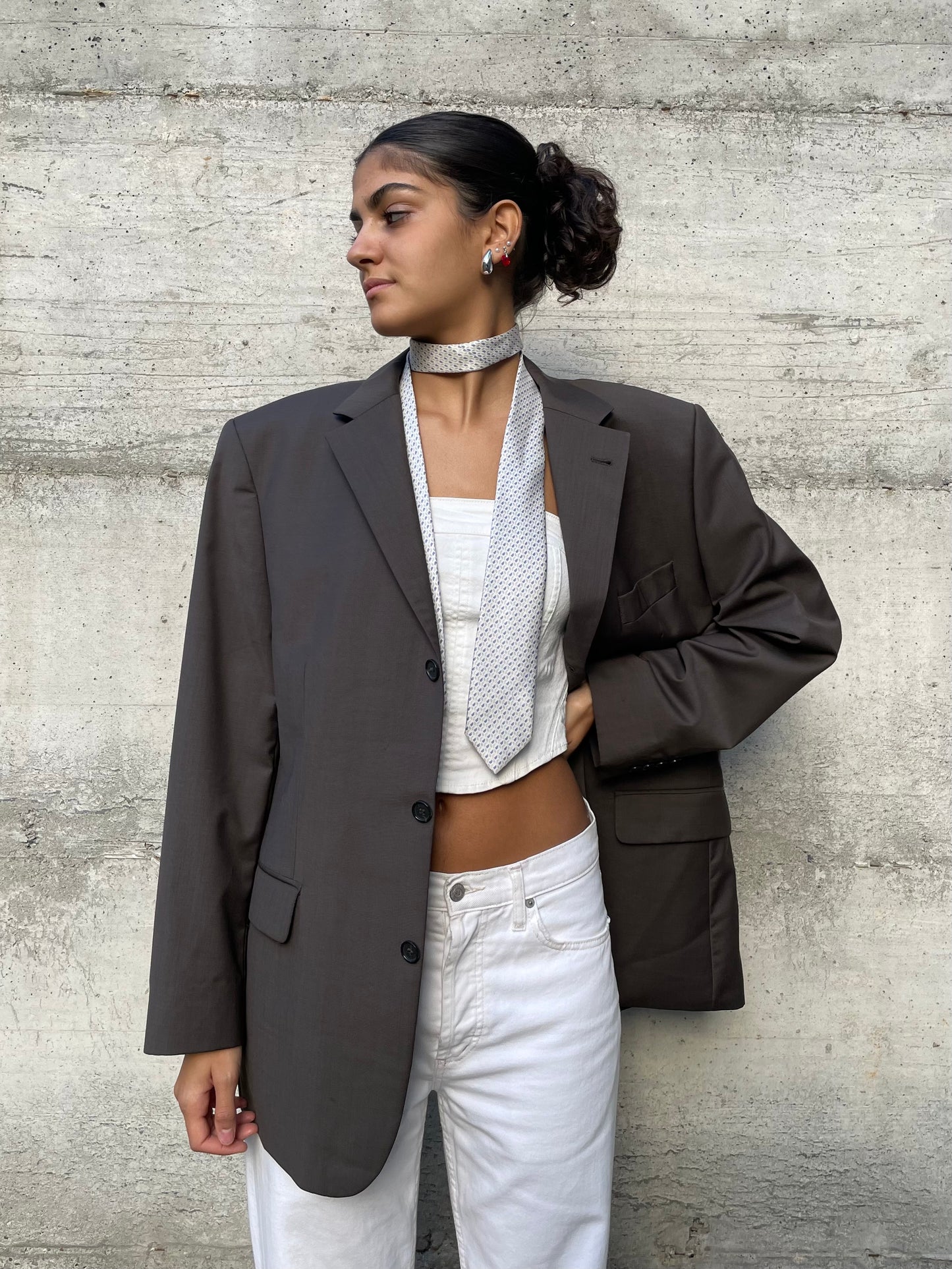 Blazer oversize in fresco lana grigio/marrone, taglia M uomo