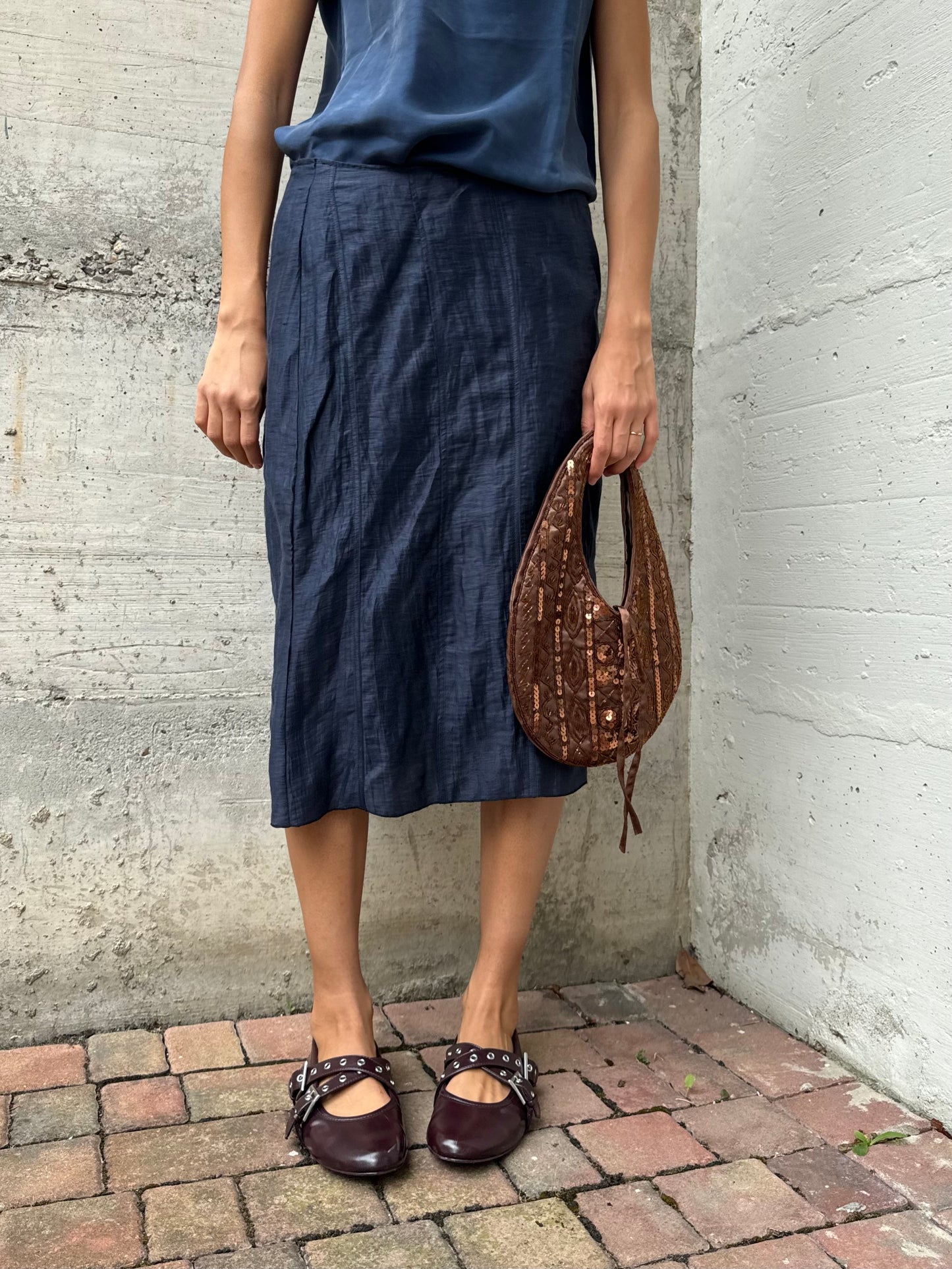 Gonna midi in 100% lino lavorato, taglia M