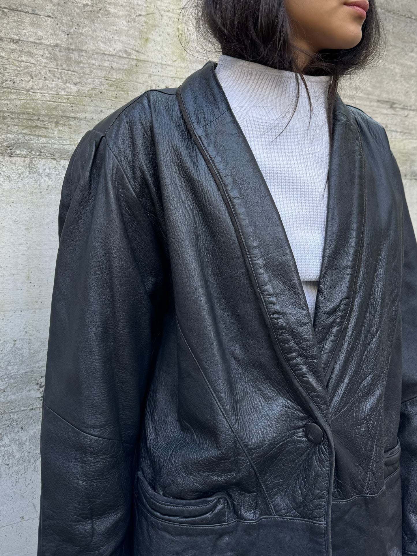 Giacca donna 80s in vera pelle nappata testa di moro