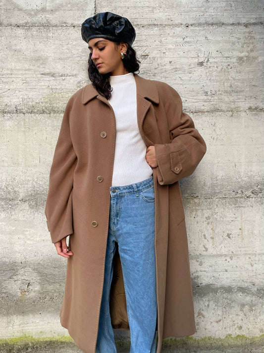 Cappotto lungo monopetto cammello, Del Mare 1911, 50% cashmere 50% lana - taglia L uomo