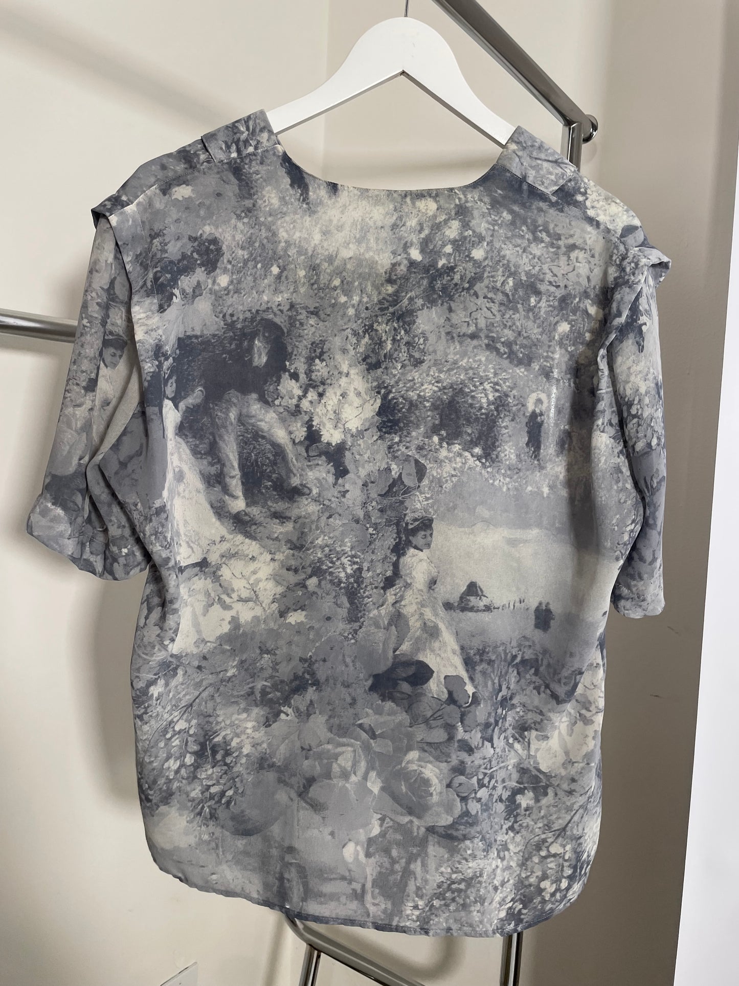 Camicetta in crepe di seta Made in USA, con stampa dipinto, taglia M donna