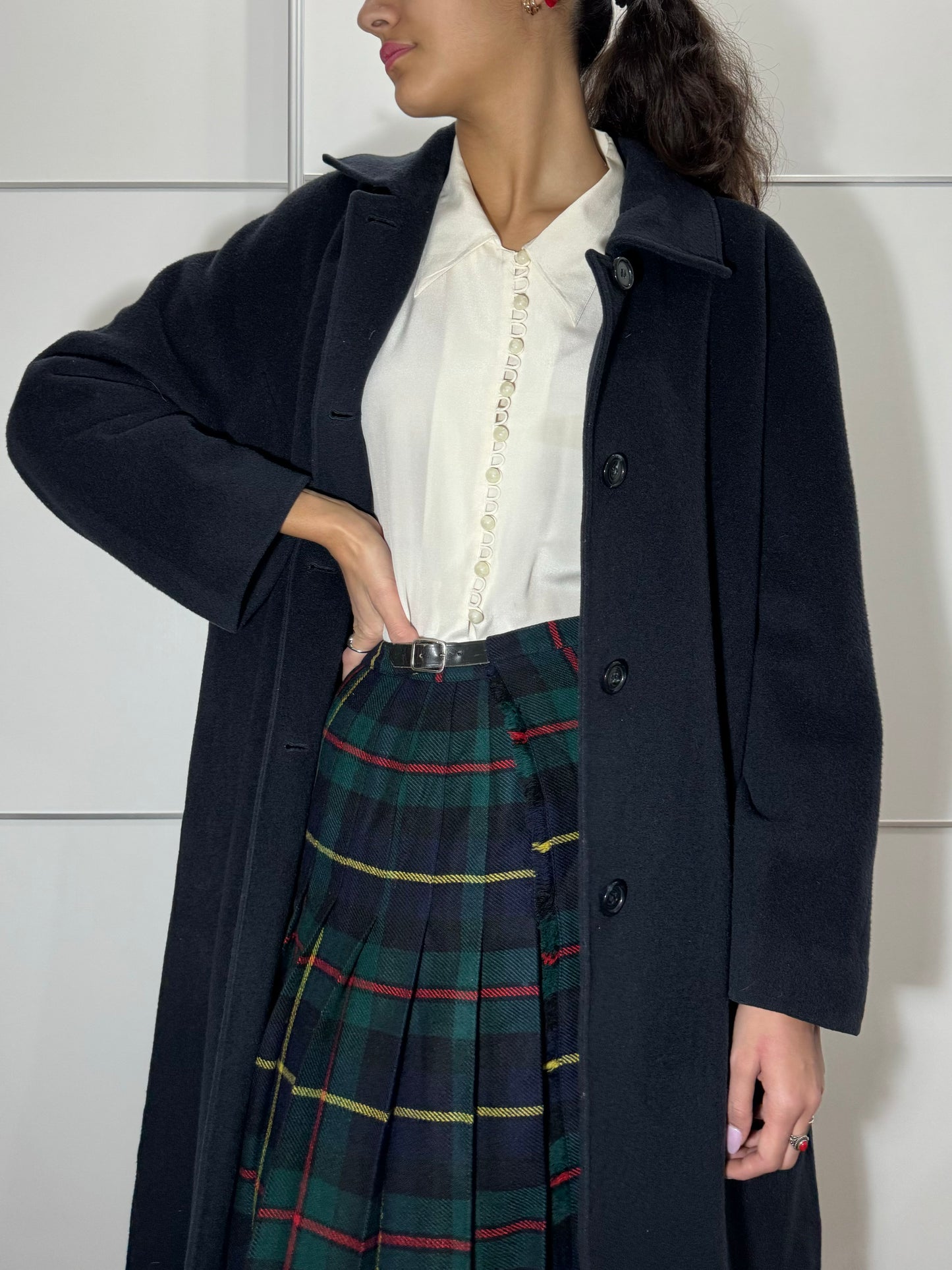 Cappotto monopetto sartoriale blu notte in misto lana vergine e cashmere