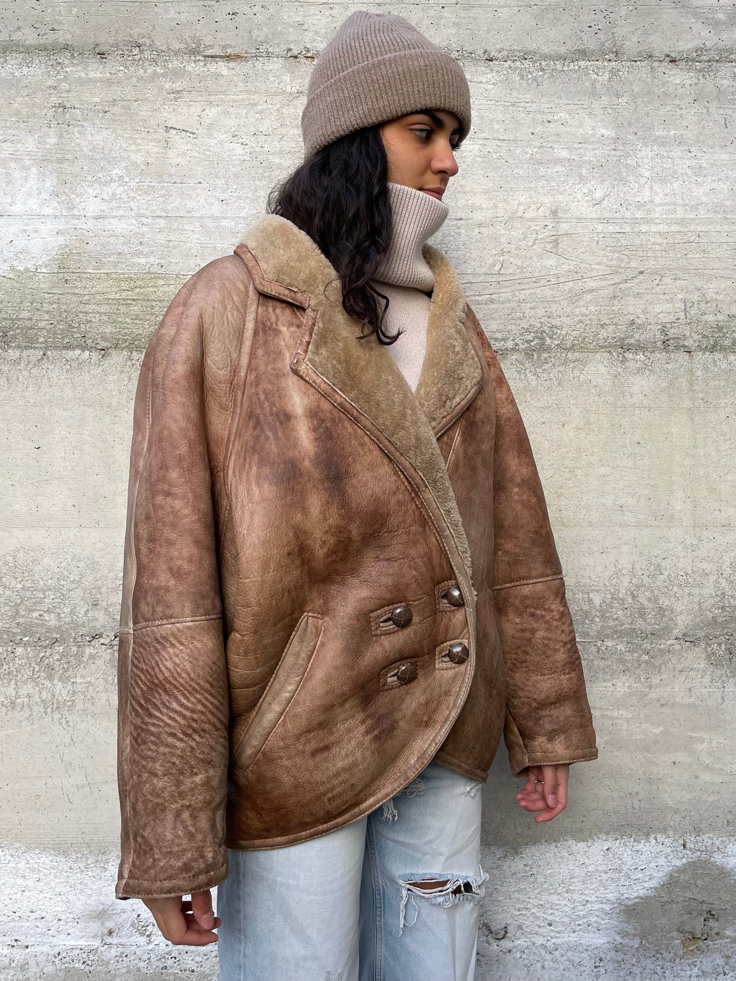 Montone donna originale Shearling 80s in nappa sfumata