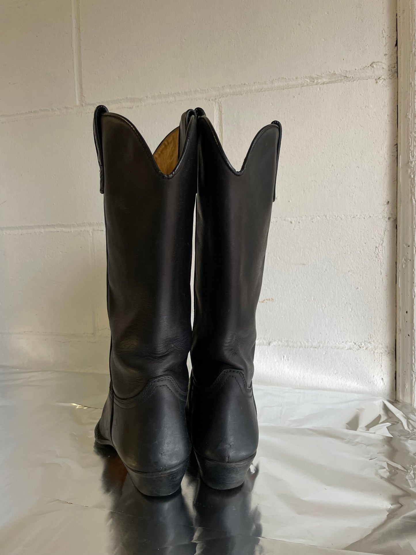 EU 39.5/40 - Texano vintage vera pelle nero liscio, tacco basso