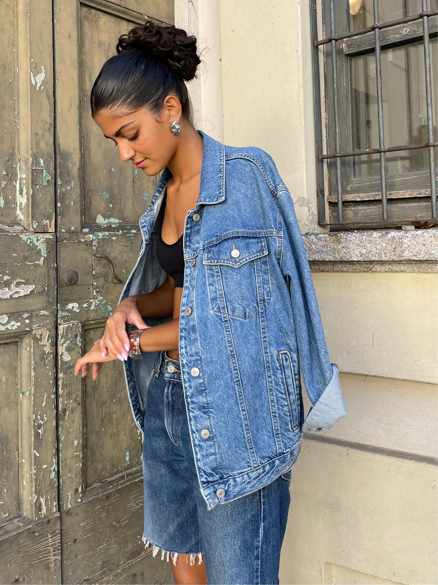 Giacca vintage denim lavaggio medio - taglia L donna