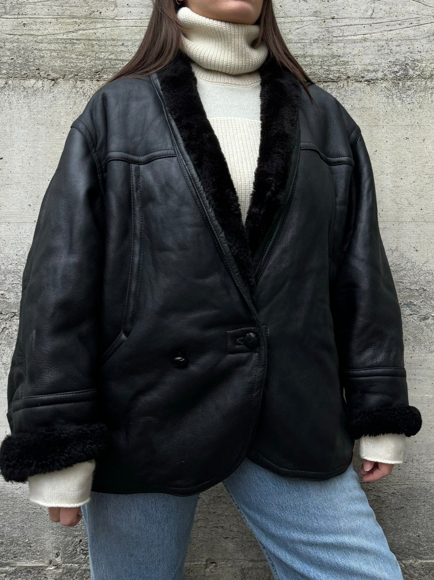 Montone Shearling 80s doppiopetto, in nappa, taglia 48it donna