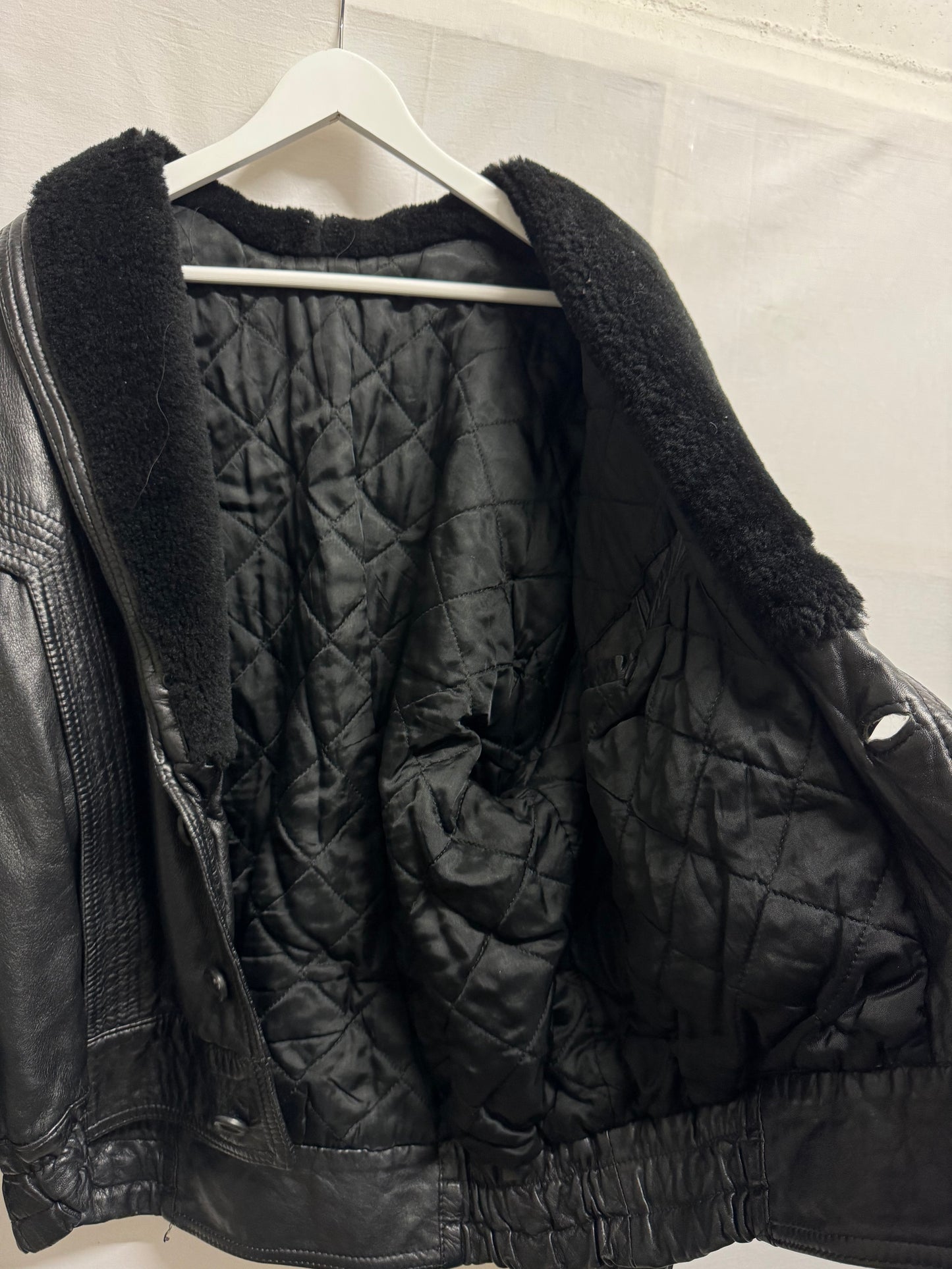 Bomber in vera pelle trapuntato con rever in montone, taglia 48it uomo