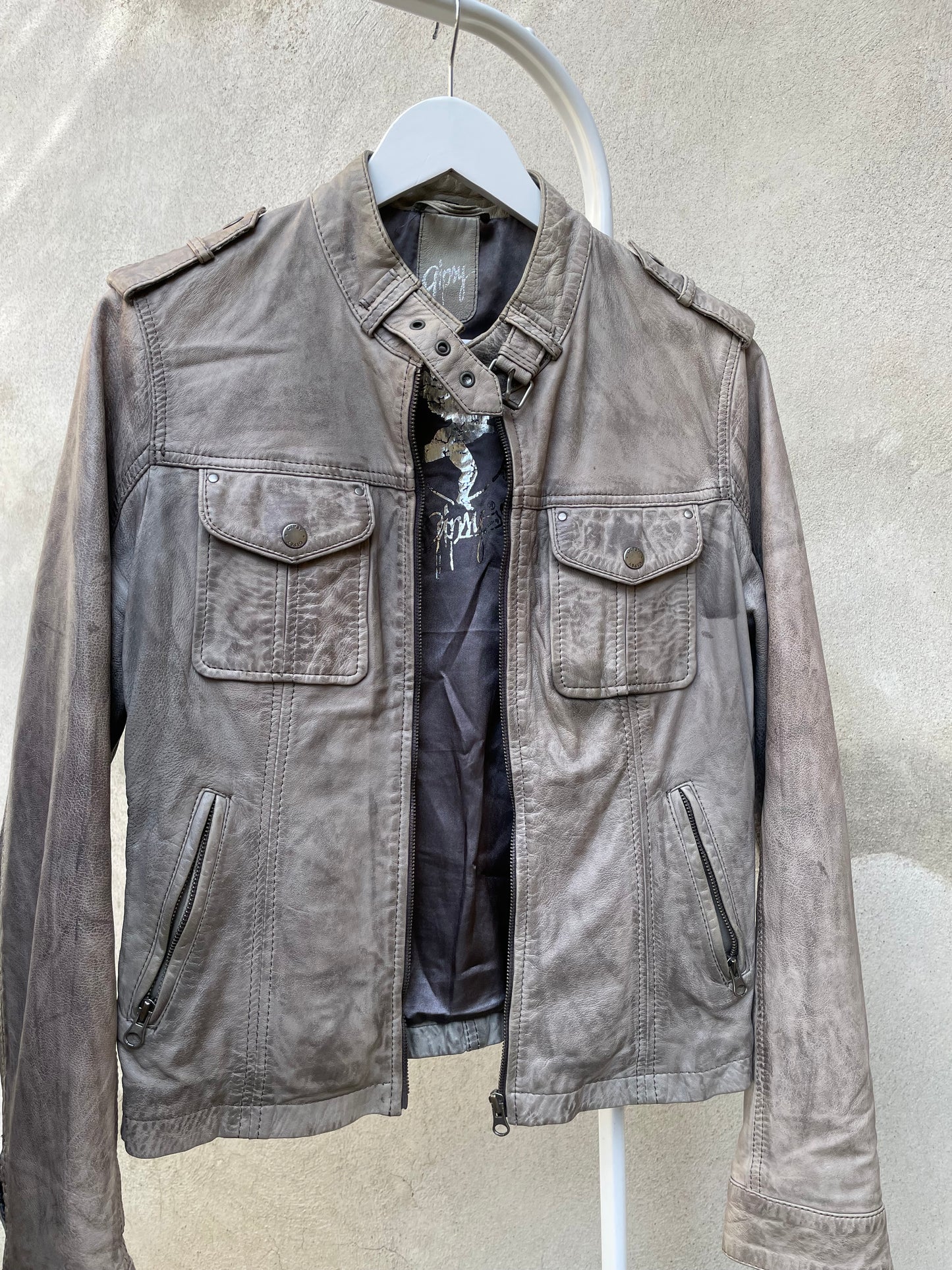 Biker cropped vera pelle ghiaccio