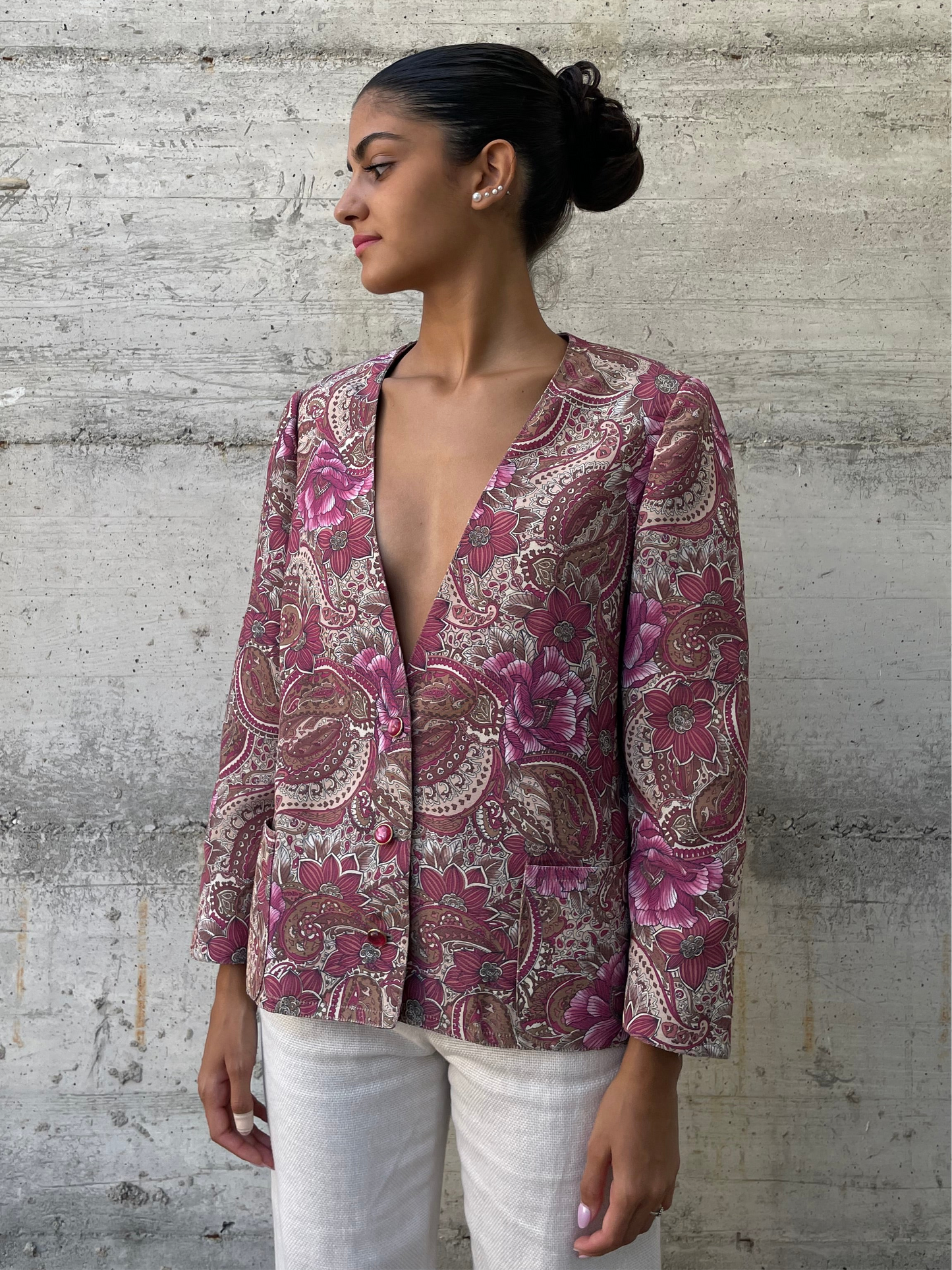 Blazer sartoriale in misto cotone fantasia - taglia M