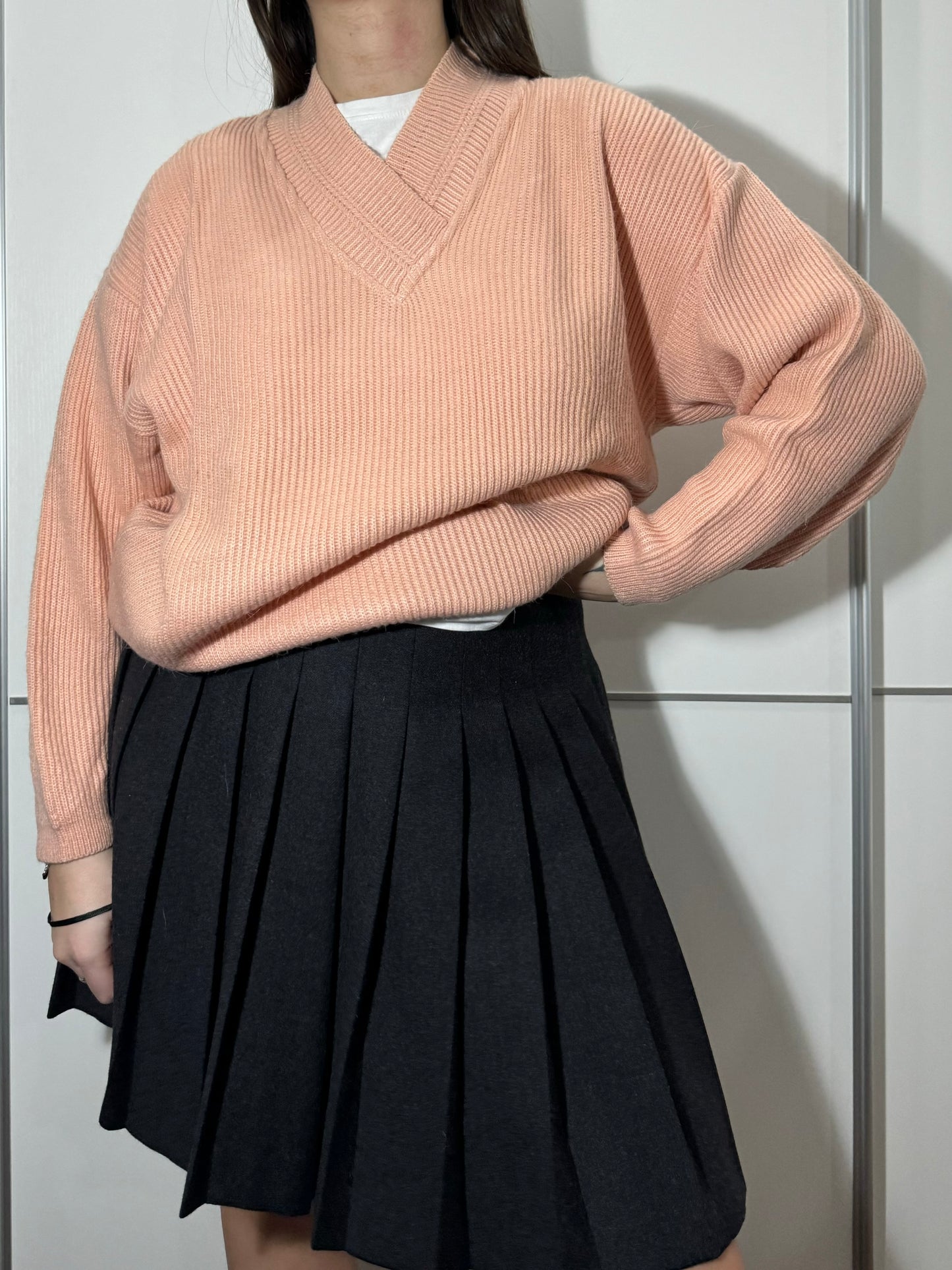 Pullover tricot in misto lana rosa confetto