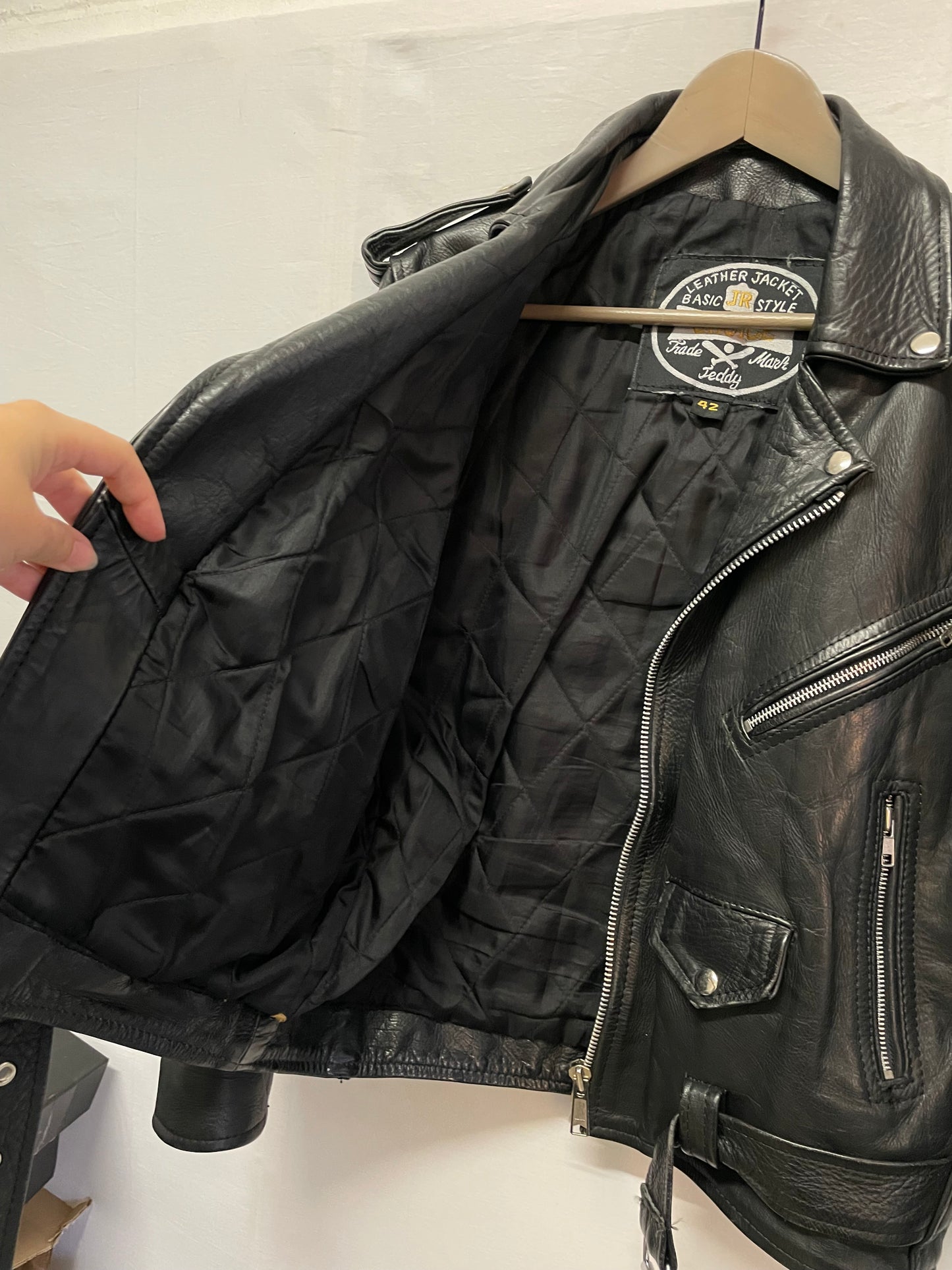 RARO chiodo vintage nero vera pelle in taglia piccola - XS uomo