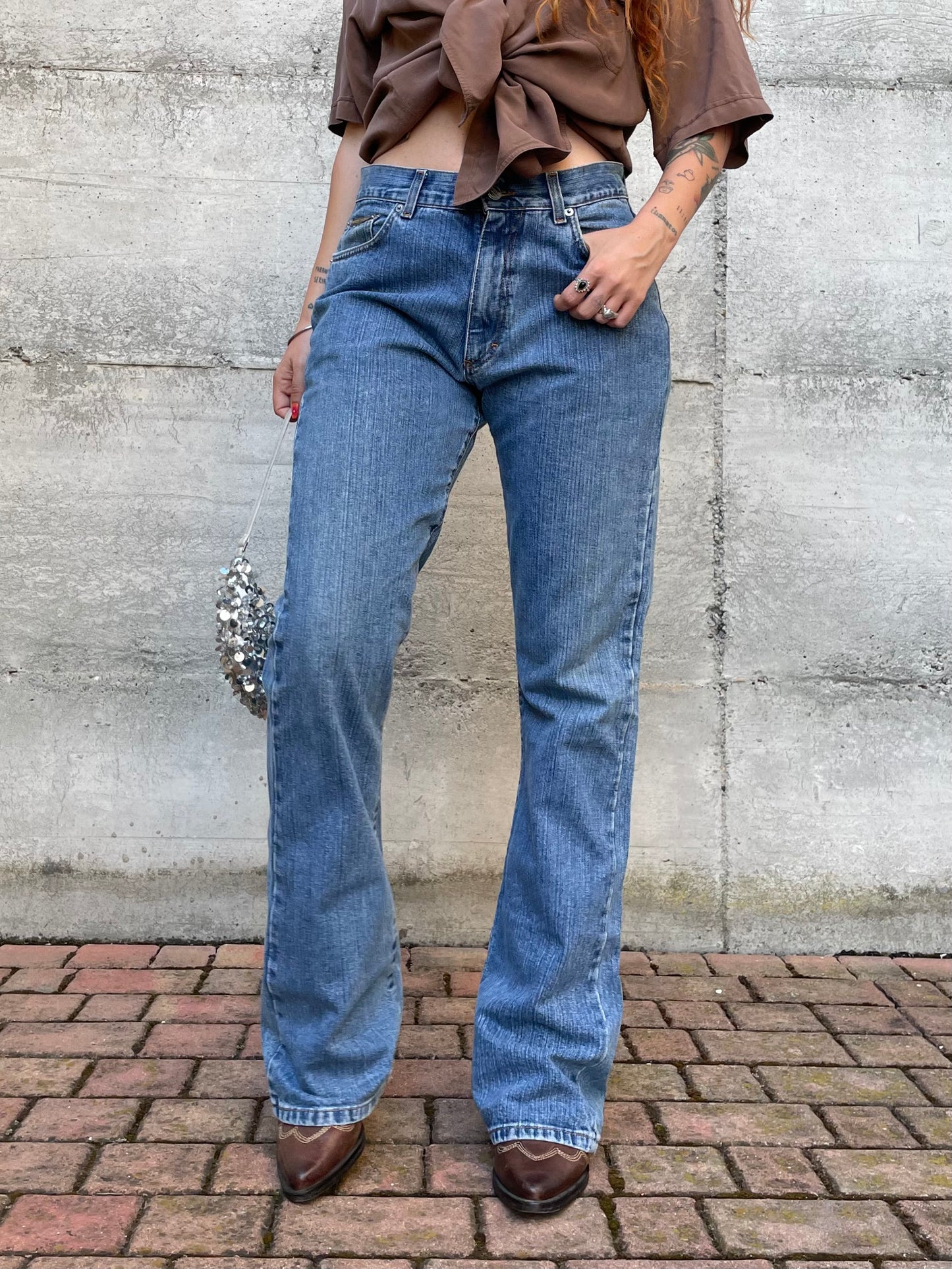 Jeans vintage lavaggio medio a zampa, taglia 42it