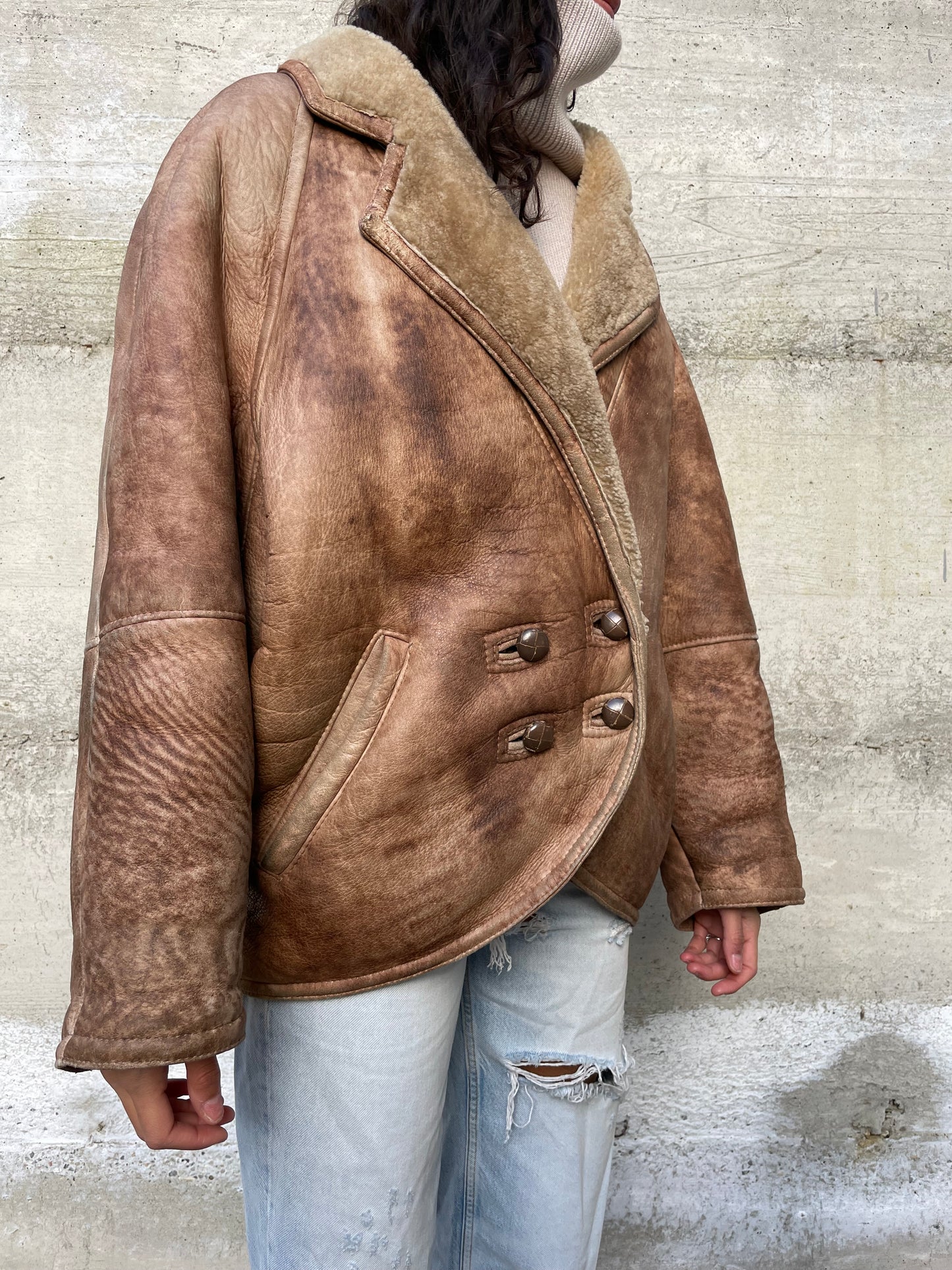 Montone donna originale Shearling 80s in nappa sfumata