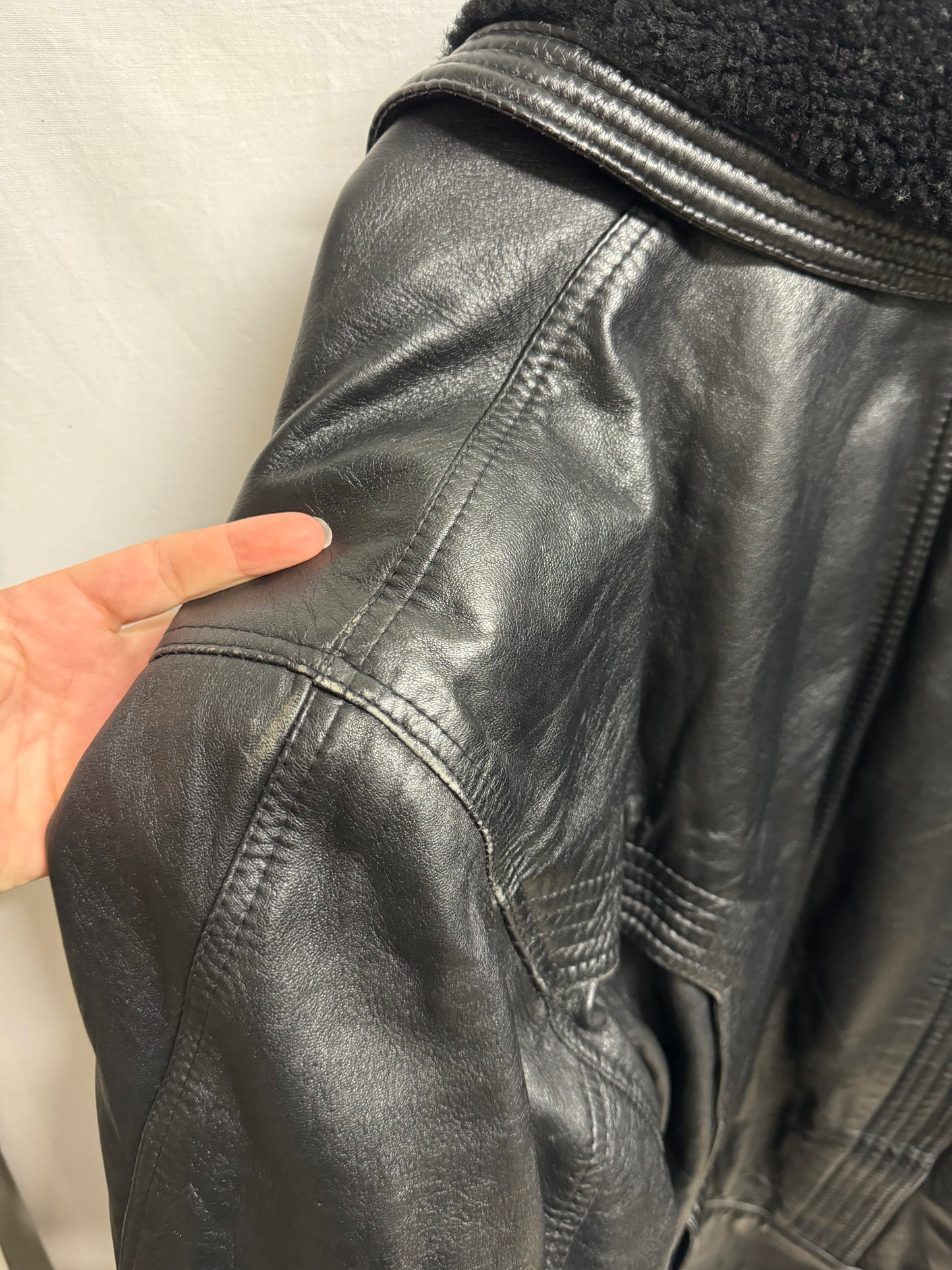 Bomber in vera pelle trapuntato con rever in montone, taglia 48it uomo