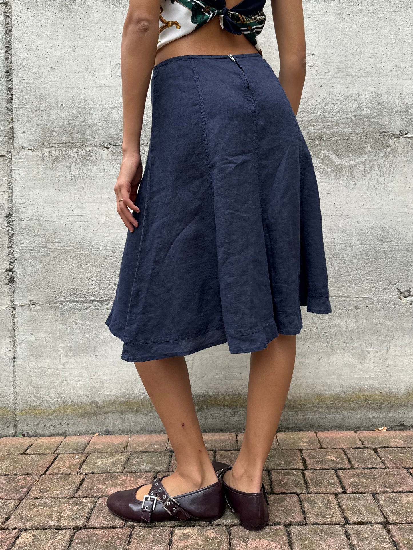 Gonna sartoriale midi a ruota 100% lino, taglia M