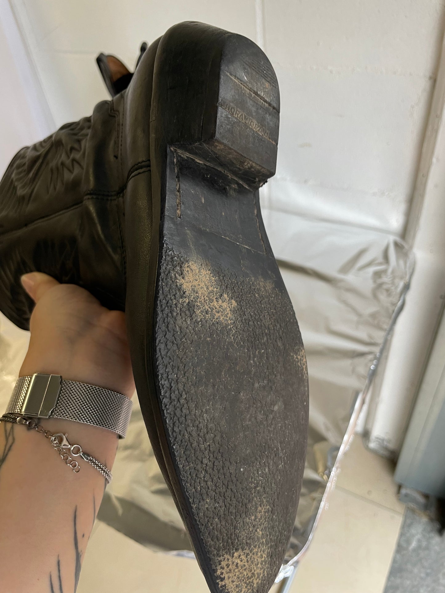 EU 38.5/39 - Texano vintage al polpaccio in vera pelle nero