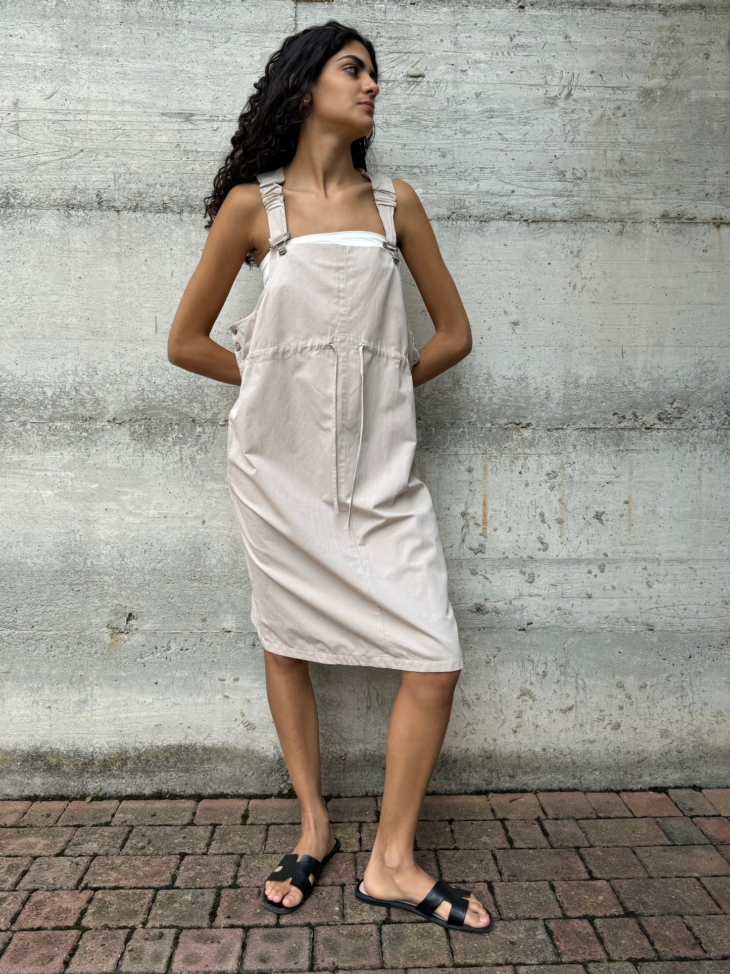 Salopette gonna midi in cotone sabbia taglia 44it