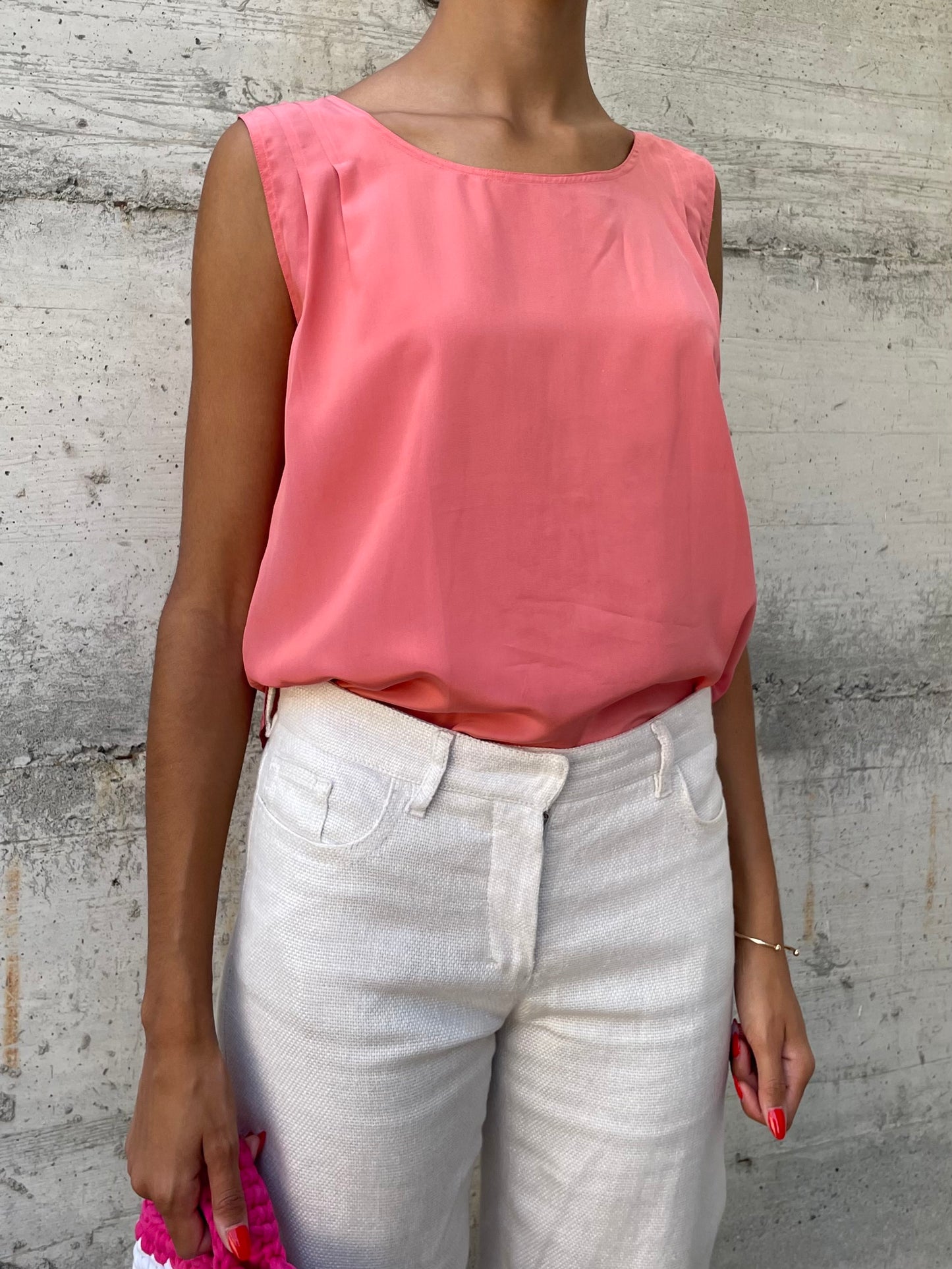 Top scivolato in pura seta salmone - taglia M