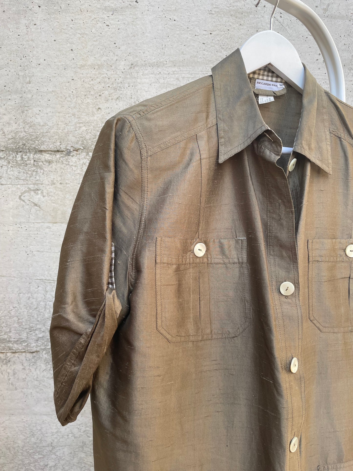 Chemisier midi 100% shantung di seta verde oliva - taglia M