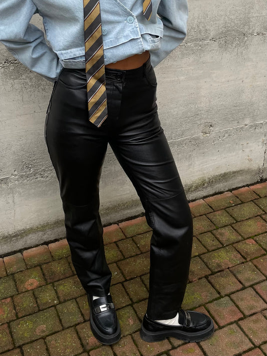 Pantalone vita alta nero in vera pelle - taglia 38/40it (XS/S)