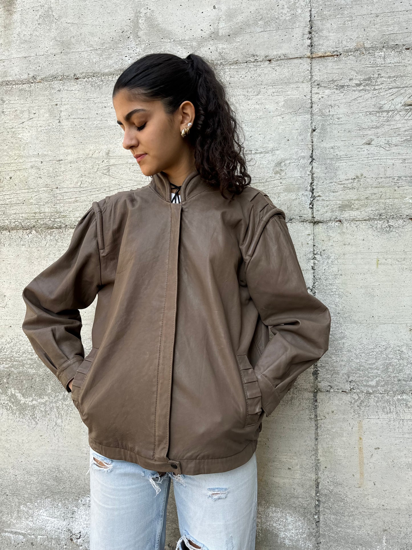 Bomberino donna liscio in vera pelle nappata