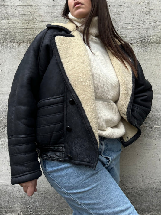 Bomber aviator Shearling nero, in rara taglia 46it uomo (XS)