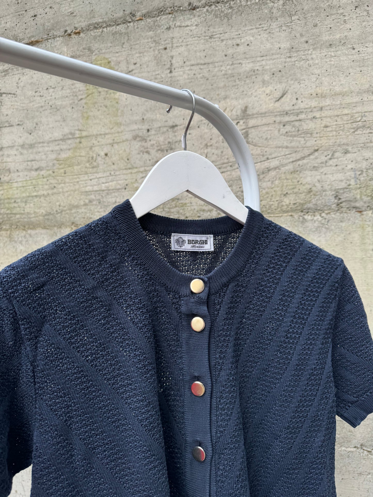 Maglioncino a manica corta girocollo Burghi blu notte, 100% cotone