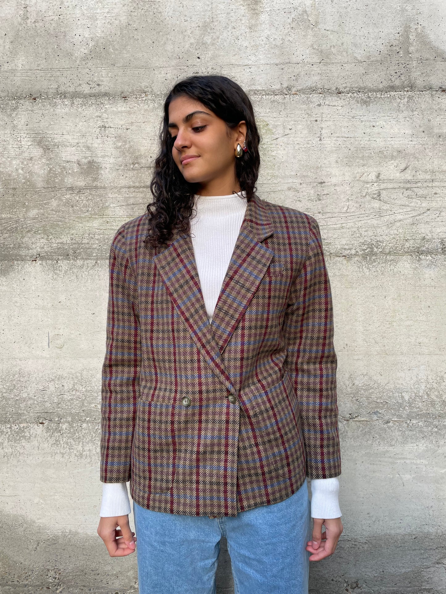 Blazer sartoriale doppiopetto tartan in misto lana