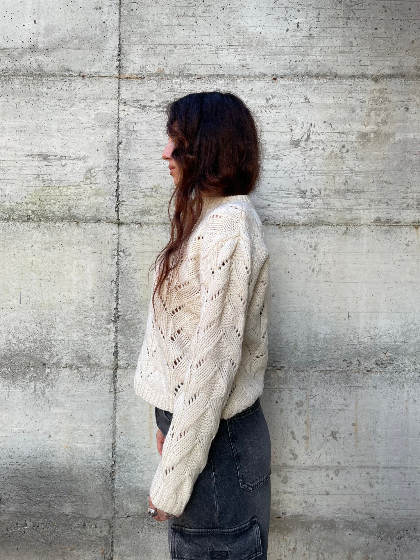 Maglione girocollo sartoriale burro 100% lana - taglia M