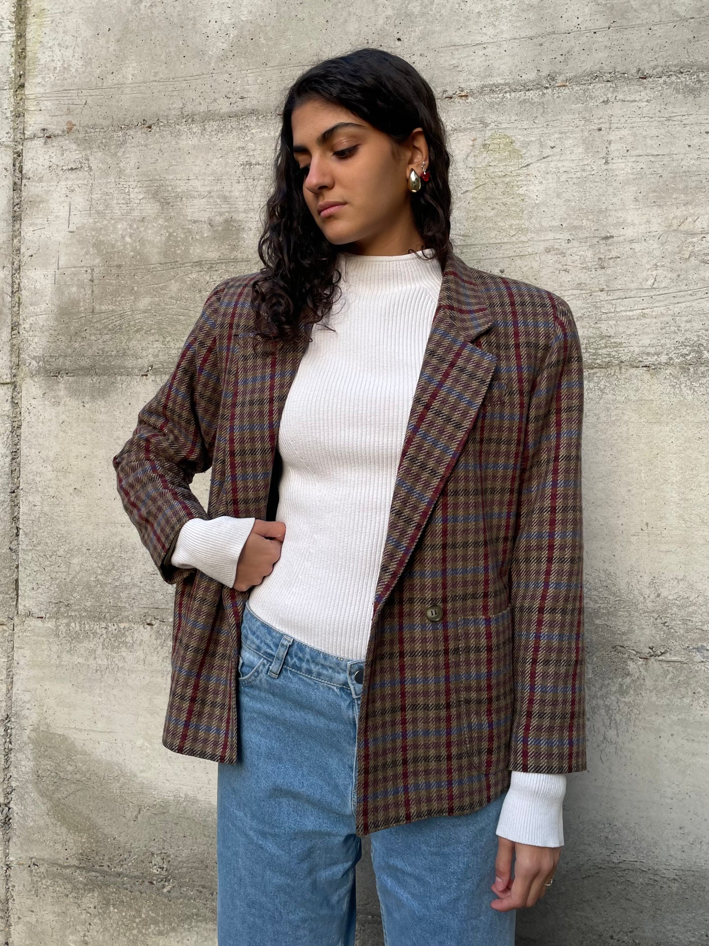 Blazer sartoriale doppiopetto tartan in misto lana