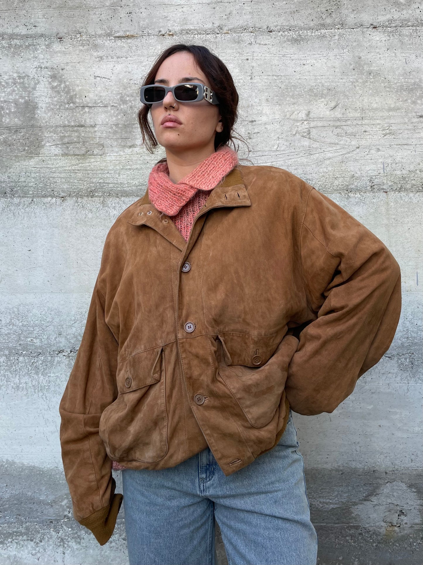Bomber suede oversize color cognac