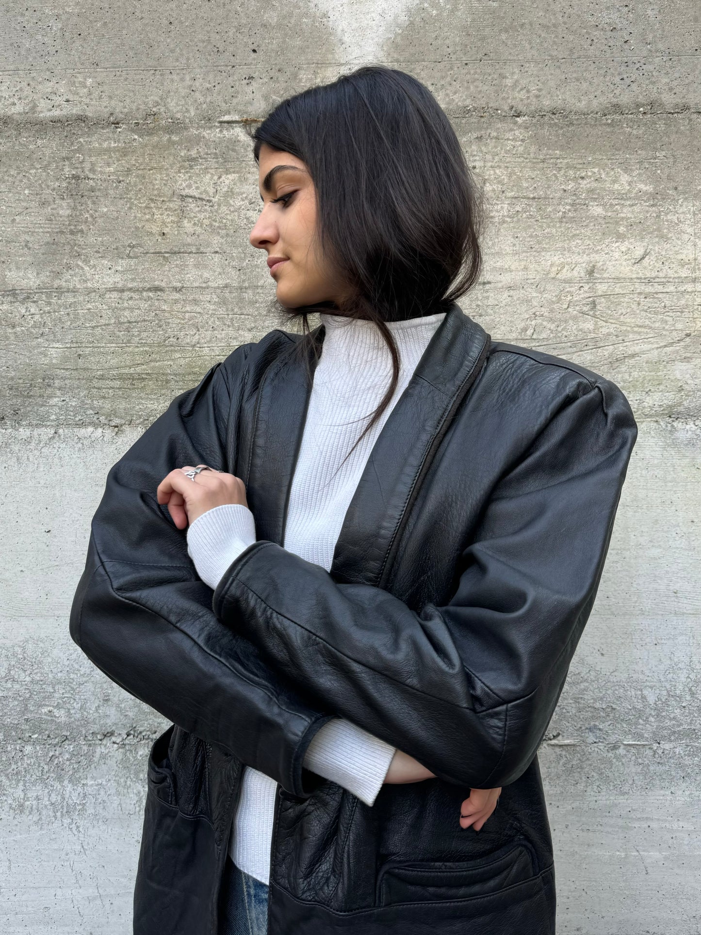 Giacca donna 80s in vera pelle nappata testa di moro