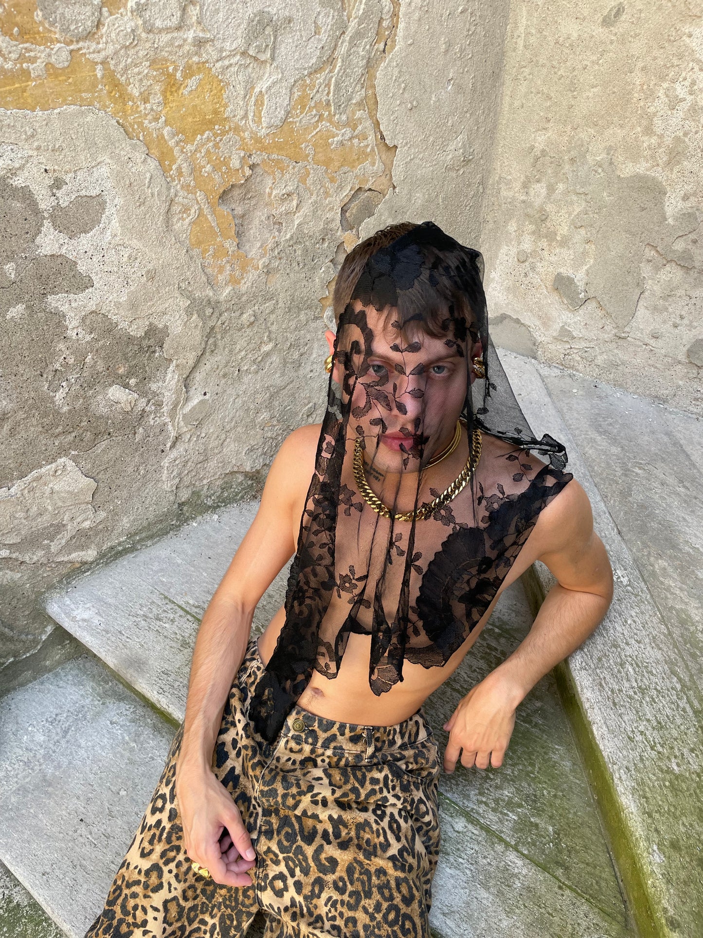 Foulard scialle vintage in pizzo nero