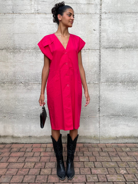 Chemisier midi 100% cotone fucsia - taglia M/L