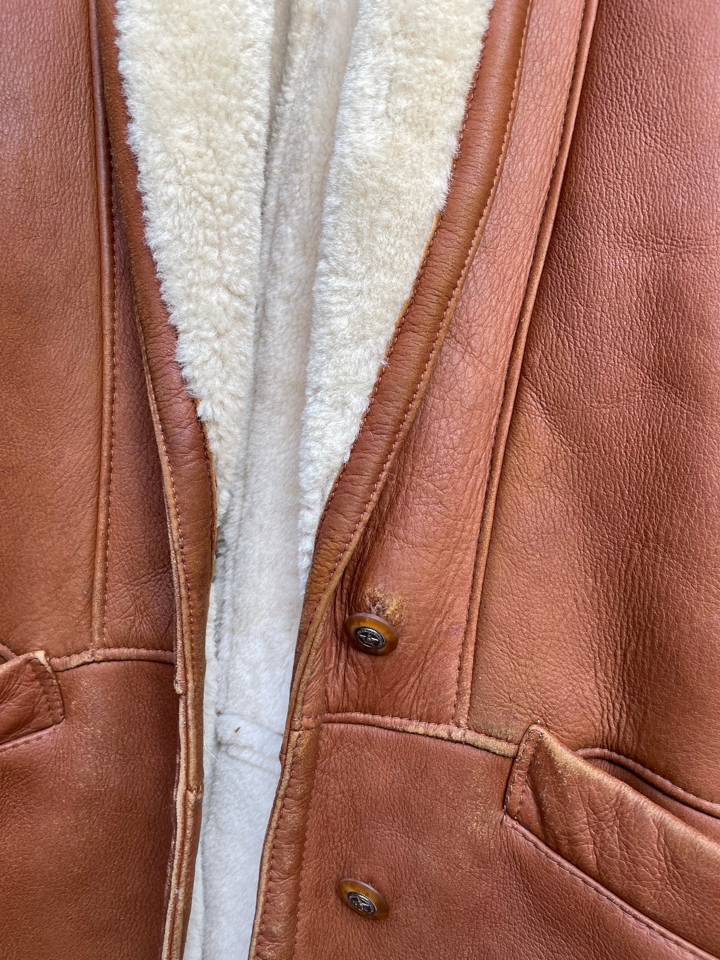 Montone Shearling originale a pelo bianco con esterno in pelle rame, taglia 48it donna