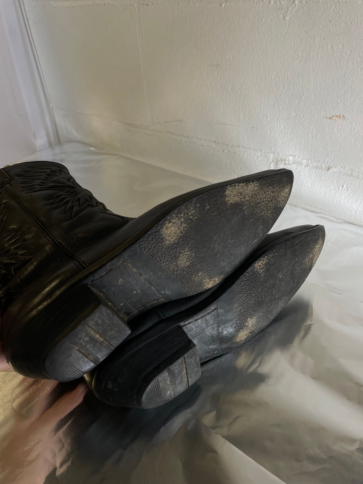 EU 38.5/39 - Texano vintage al polpaccio in vera pelle nero