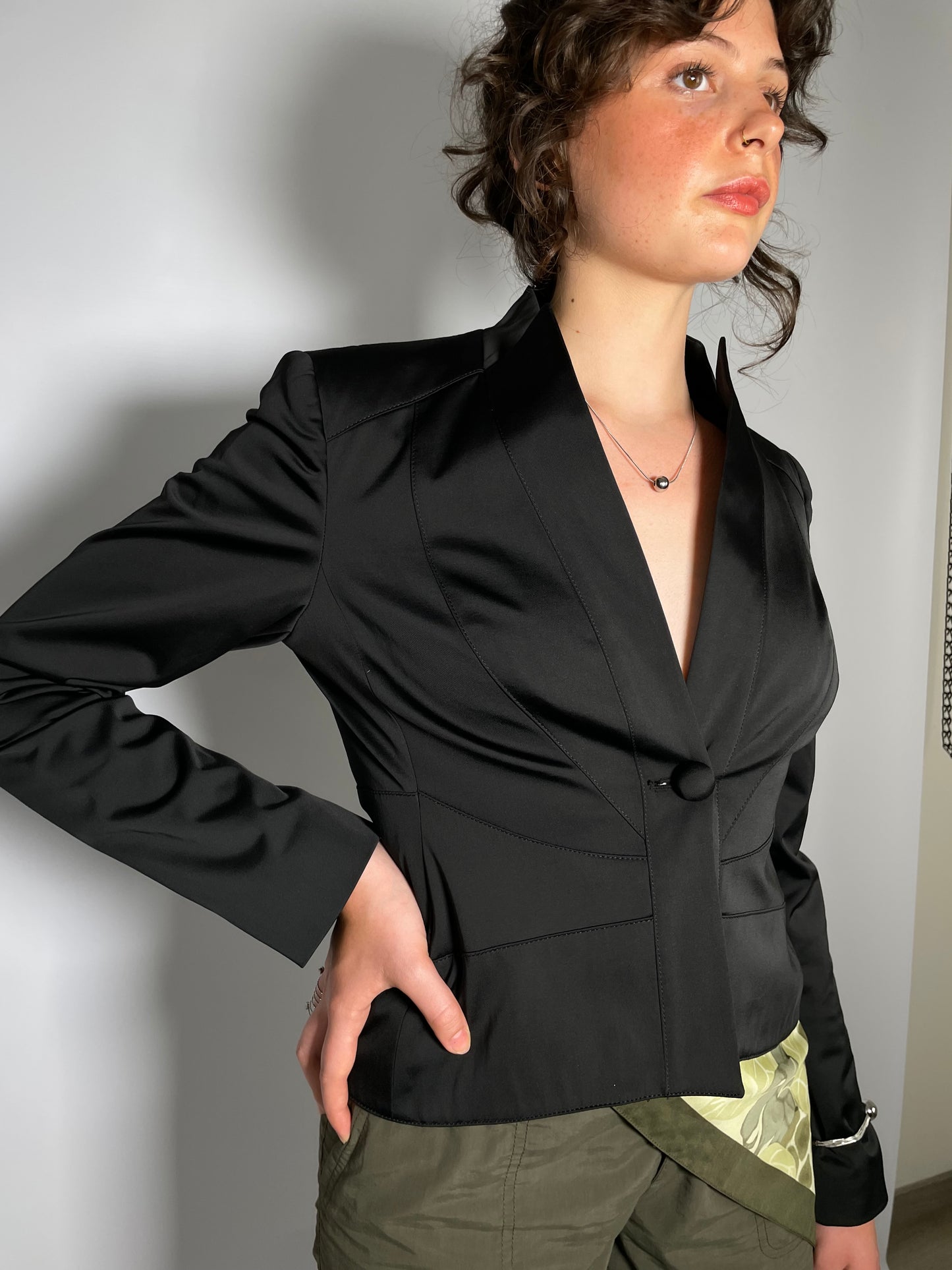 Giacchina raso nera Conbipel anni 90 - taglia S