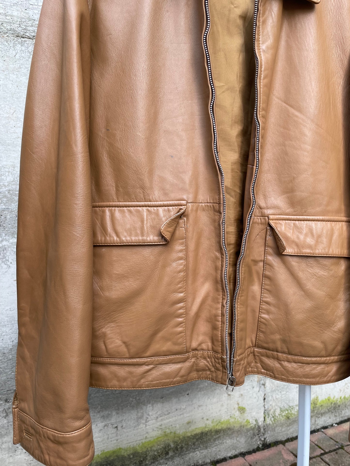 Biker liscio in nappa (vera pelle) biscotto - taglia M/L uomo