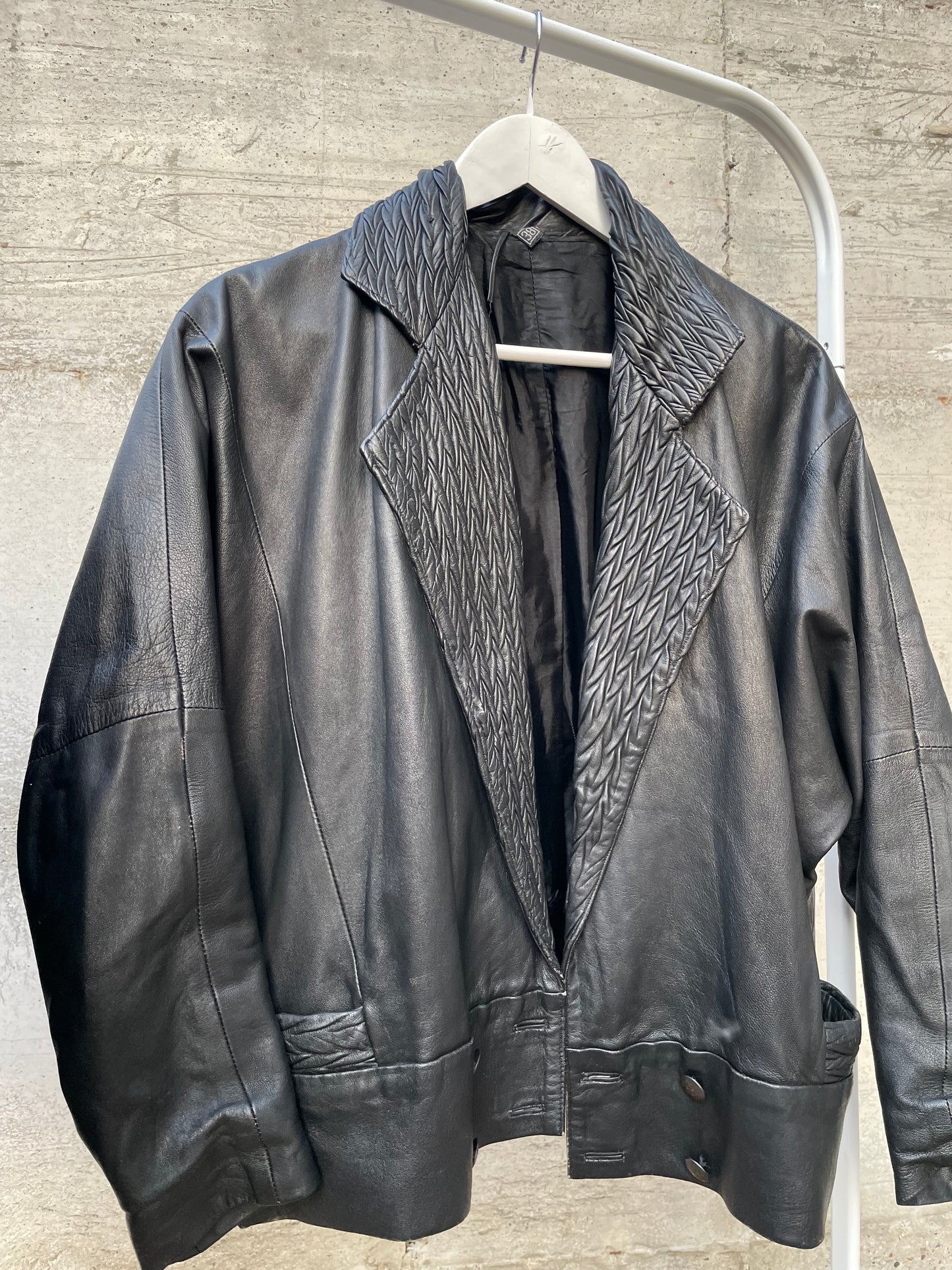 Giacca in nappa nera lavorata, vera pelle, taglia M donna