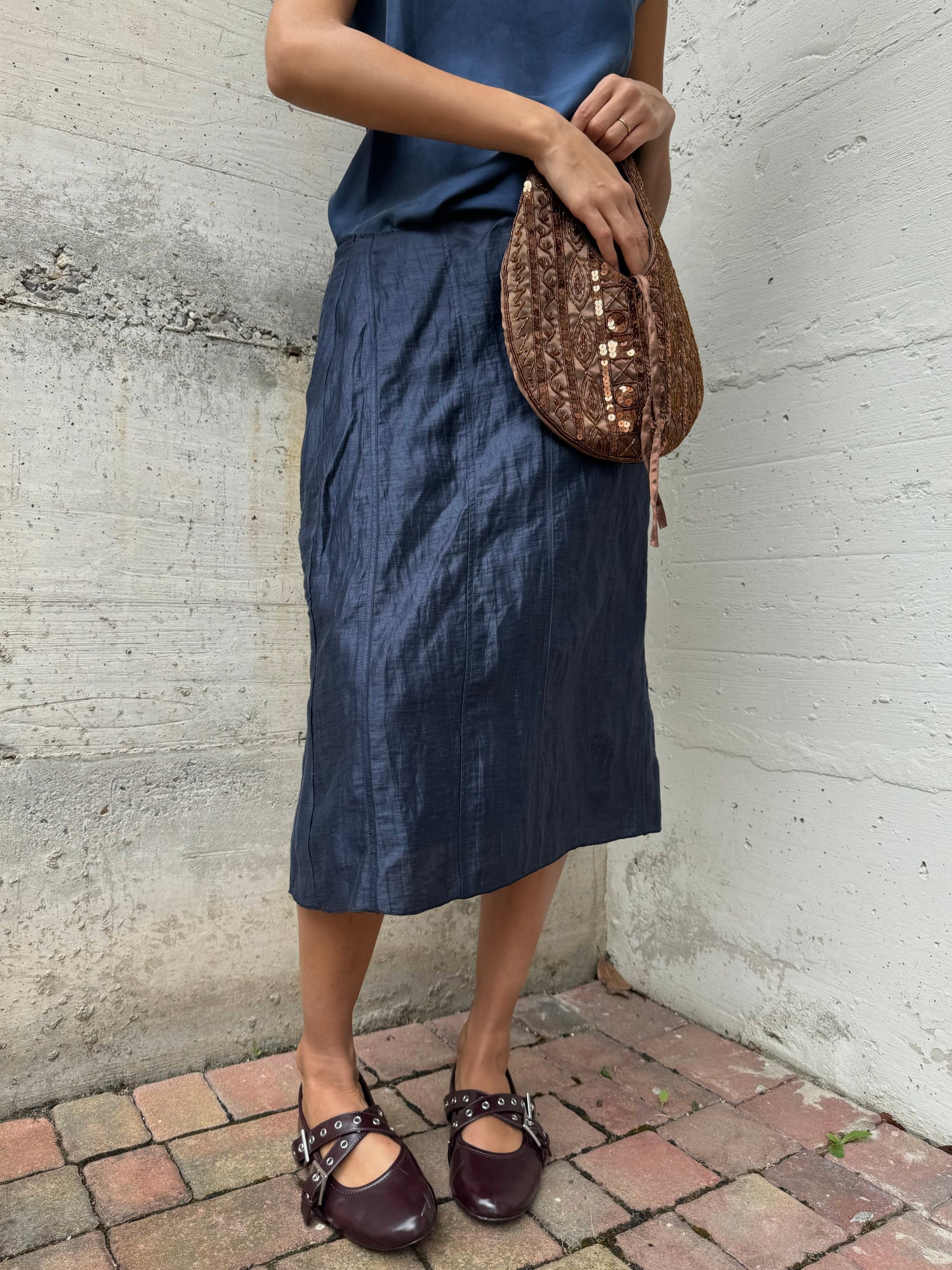 Gonna midi in 100% lino lavorato, taglia M