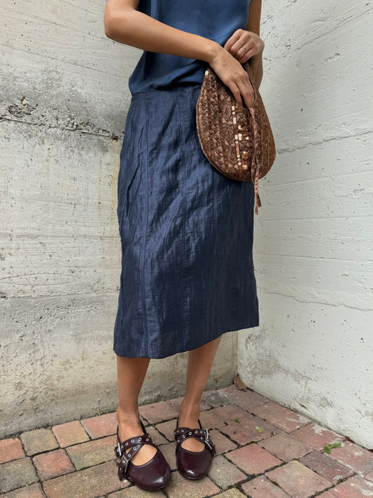 Gonna midi in 100% lino lavorato, taglia M