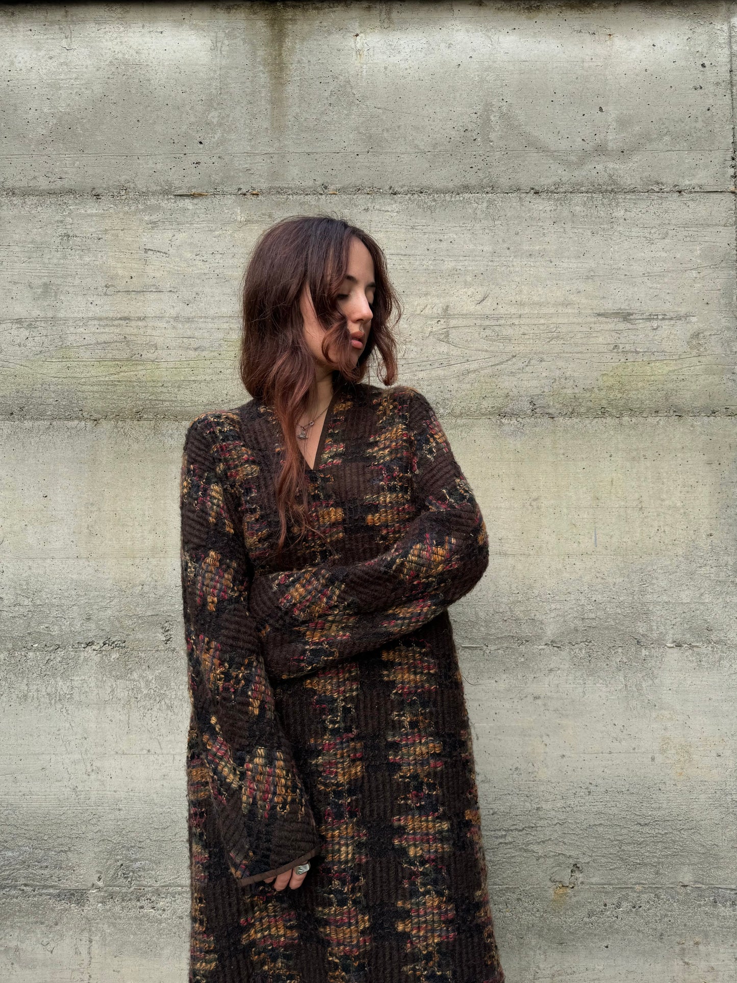 Maxi abito midi a tunica sartoriale in lana