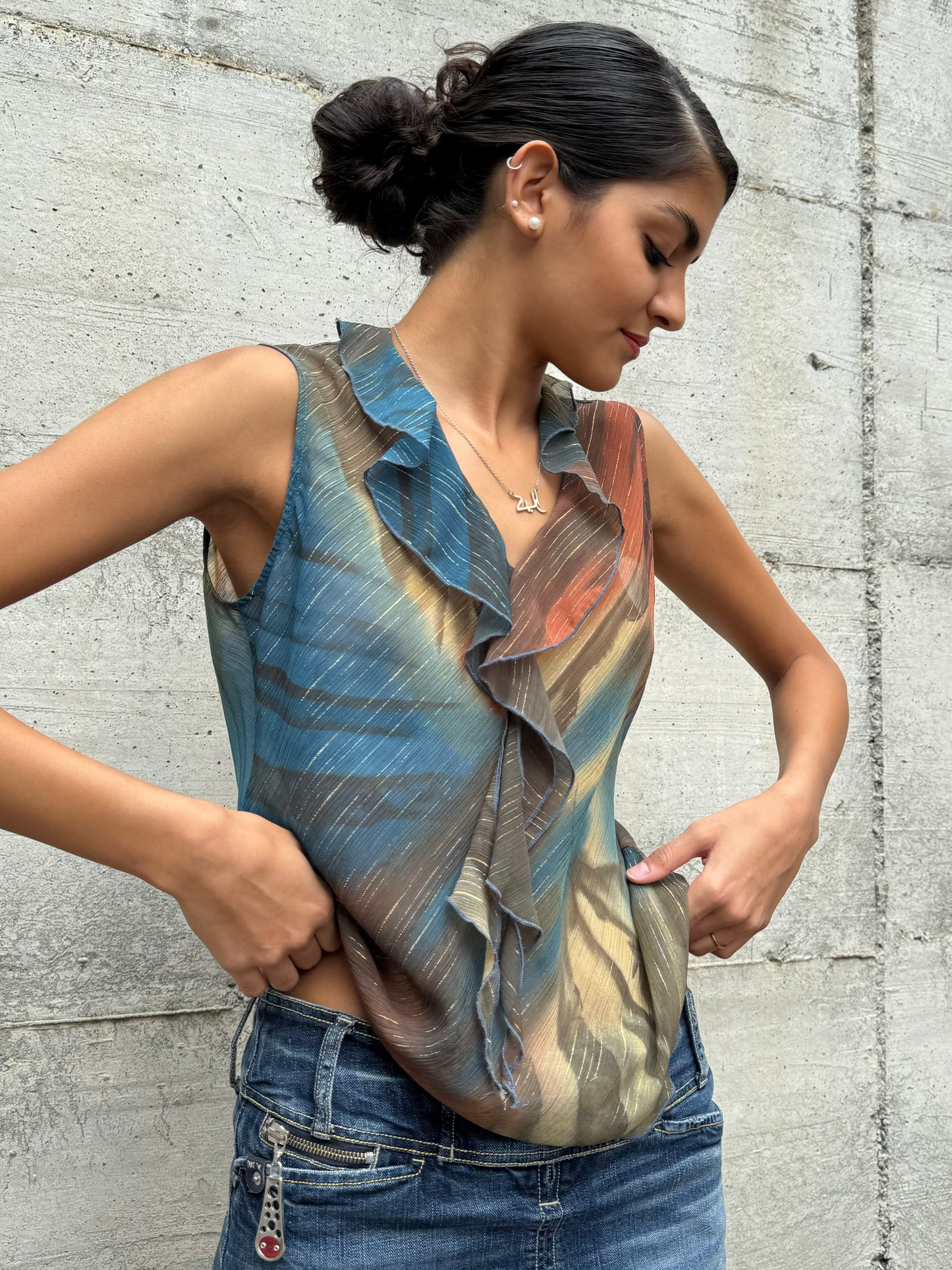 Top Y2K in crepe di viscosa