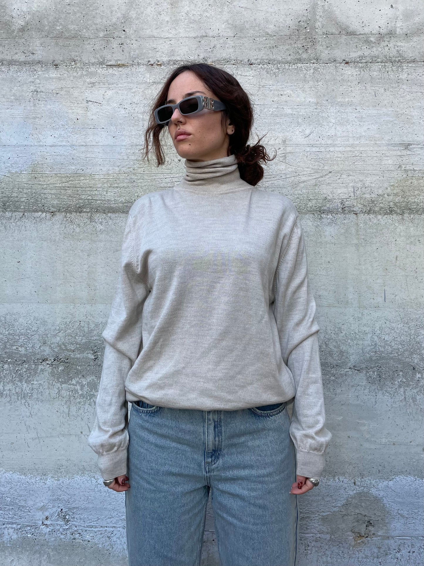 Dolcevita fine lungo sabbia, 100% lana merino