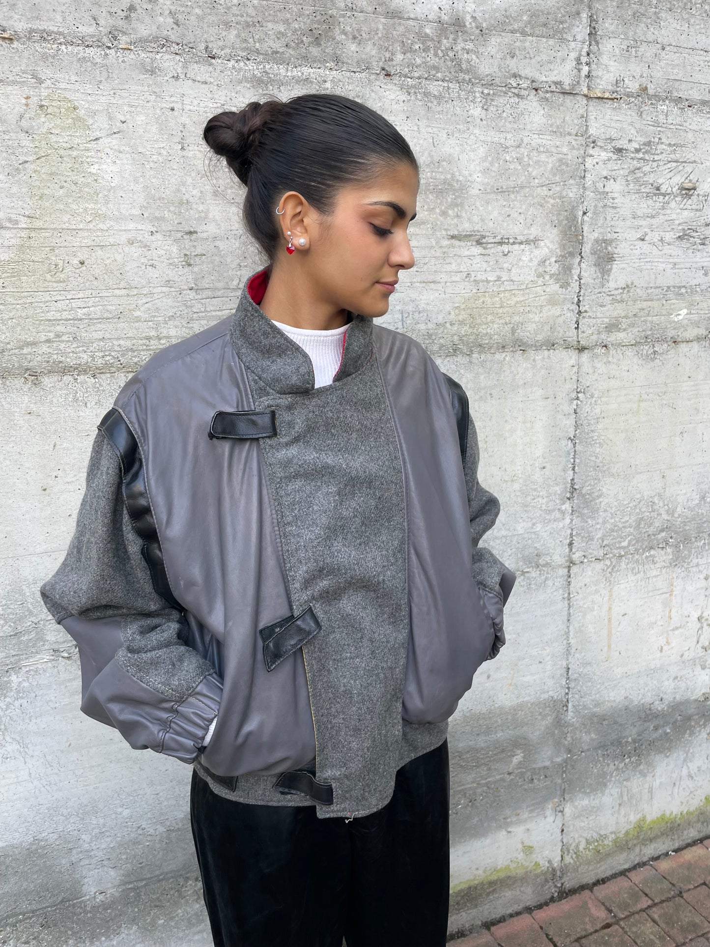 Bomber smanicabile in vera pelle e lana, Primigi 90s